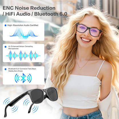 AI Smart Glasses, Bluetooth Glasses with 163 Translation, Anti-Blue Light Glasses for Men Women, 7 Day Ultra-Long Standby, UV Protection, Waterproof, Wireless Music & Calls, Voice Control Glasses