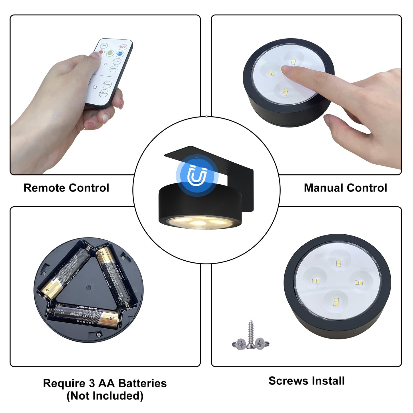 3-Pack Battery Operated Picture Light Magnetic Painting Light with 3 Lighting Modes,Remote and Dimmable Timer Art Display Light for Picture Artworking Frame Portrait,Wireless Wall Decor Puck Lights