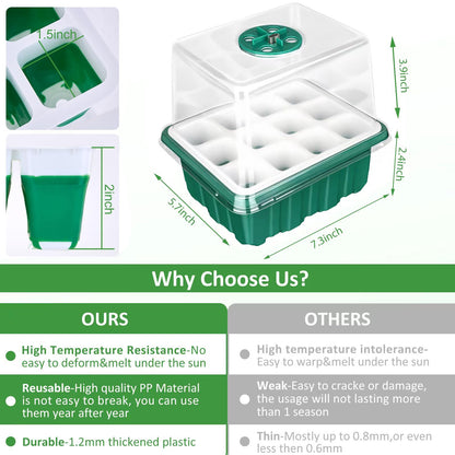Rarello 5 Packs Seed Starter Tray with Grow Light, Reusable Pop-Out Seed Starter Kit, 60 Cells With Humidity Domes, Indoor Gardening Plant Germination Trays for Seeds
