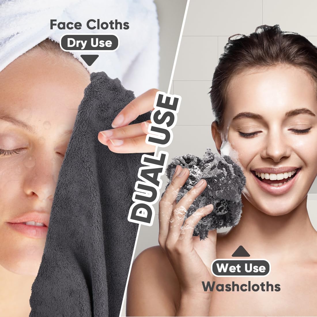 Orighty Washcloths 48 Pack, Ultra Soft Face Cloths 12 x 12 inch, Absorbent & Quick Drying Coral Velvet Washcloth Bulk, Multi-Purpose Face Cloth for Household, Cleansing and Sport (Grey)