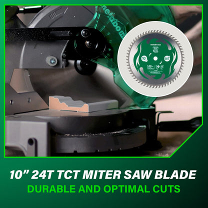 Metabo HPT 10-Inch Compound Miter Saw, 15-Amp Power Saw with Large 10-Inch Table, Precision Miter Angles, Single Bevel 0-45°, 24T TCT Blade, Positive Stops, Lightweight Design, C10FCGS