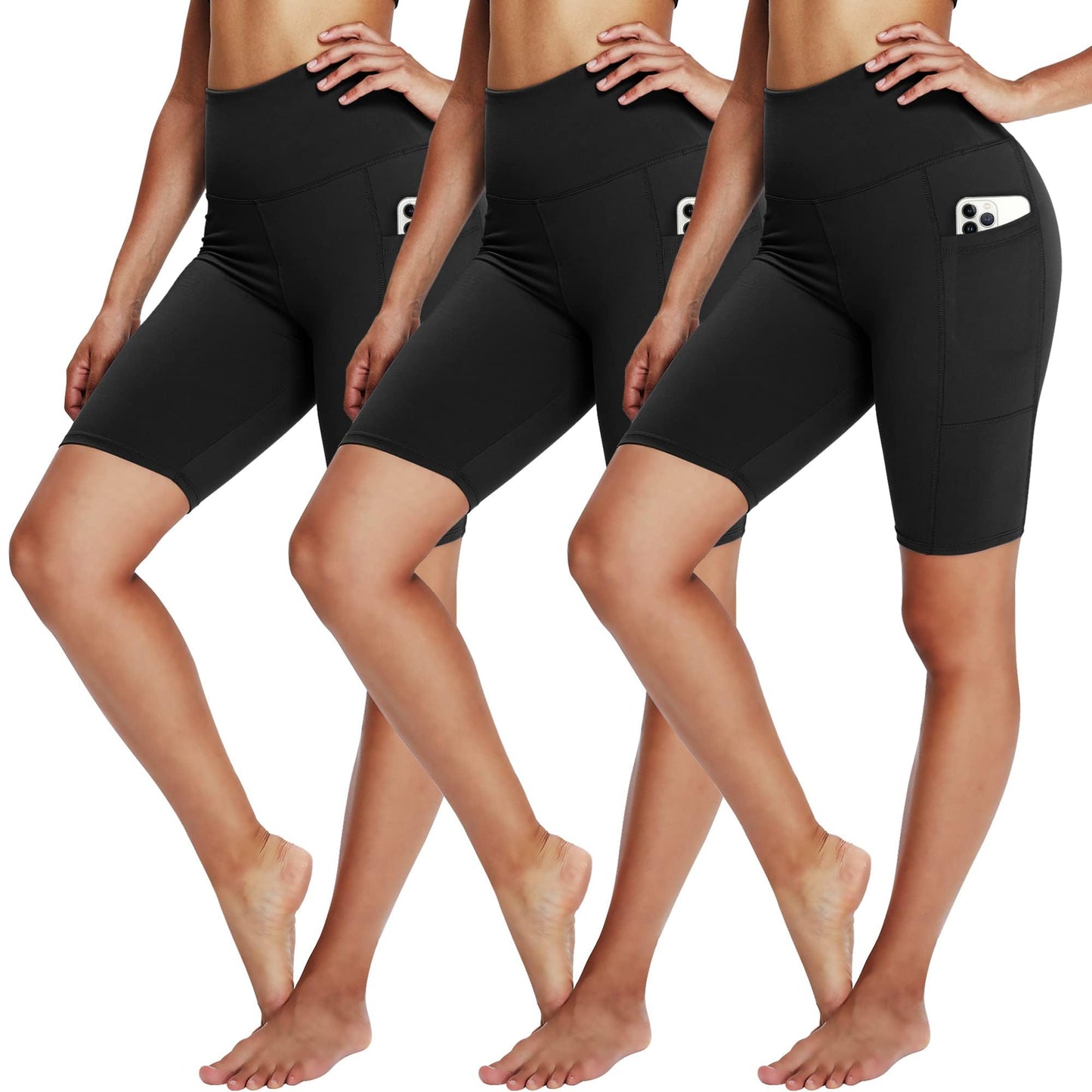 3 Pack Biker Shorts for Women – 8" Black High Waisted Tummy Control for Gym Workout Athletic Cheerleading Yoga