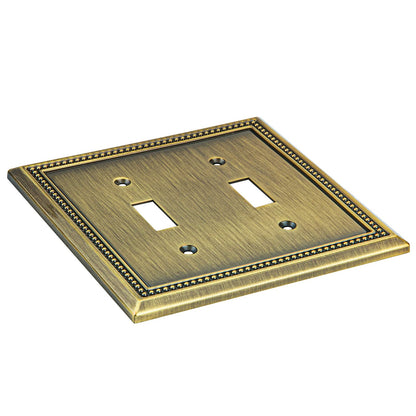 Henne Bery Sunken Pearls Heavy Duty Decorative Wall Plate Switch Plate Outlet Cover (Double Toggle, Antique Brass)