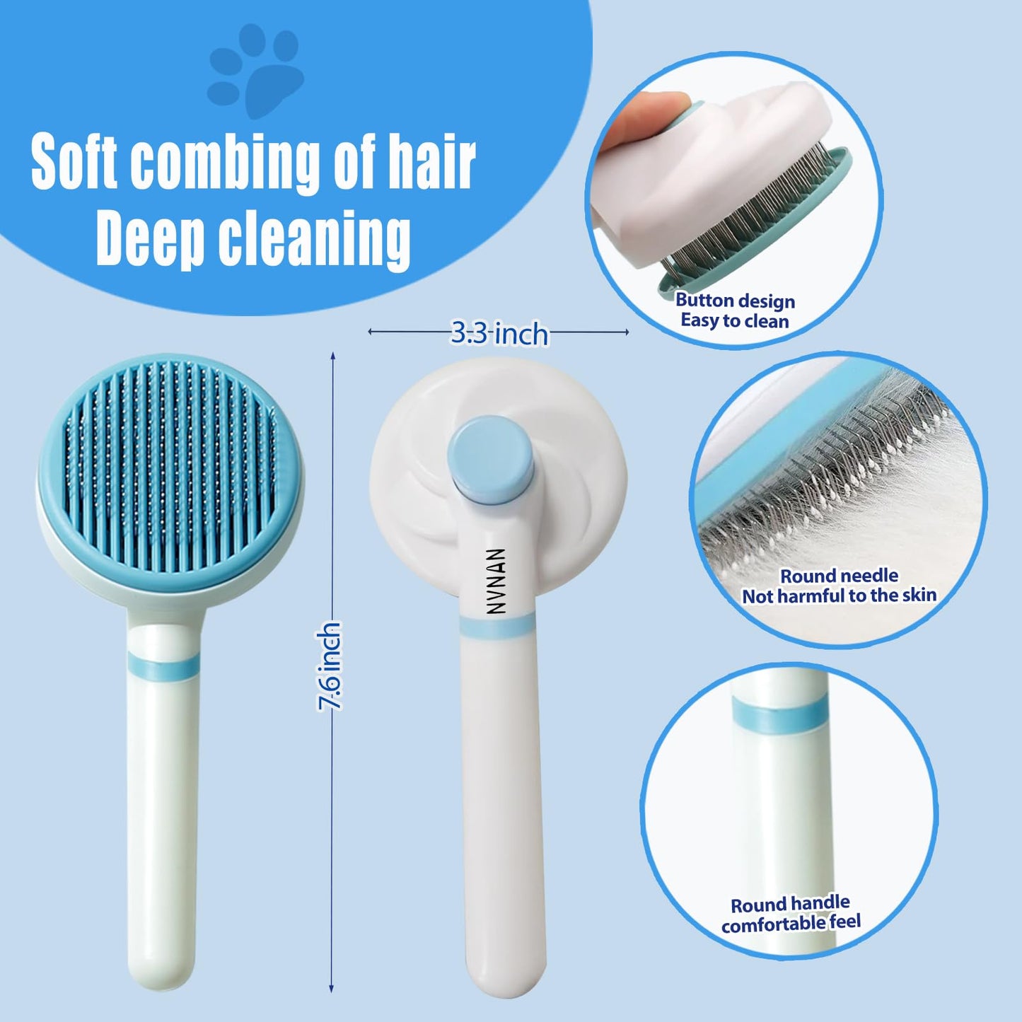 NVNAN 4Piece Dog Grooming Brush Set with Grooming Gloves, Deshedding Comb & Massage Bath Brush - Multifunctional Pet Hair Removal Tools for Shedding, Bathing, Brushing (Blue)