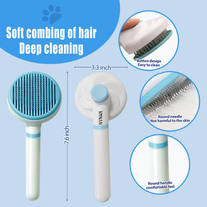 NVNAN 4Piece Dog Grooming Brush Set with Grooming Gloves, Deshedding Comb & Massage Bath Brush - Multifunctional Pet Hair Removal Tools for Shedding, Bathing, Brushing (Blue)