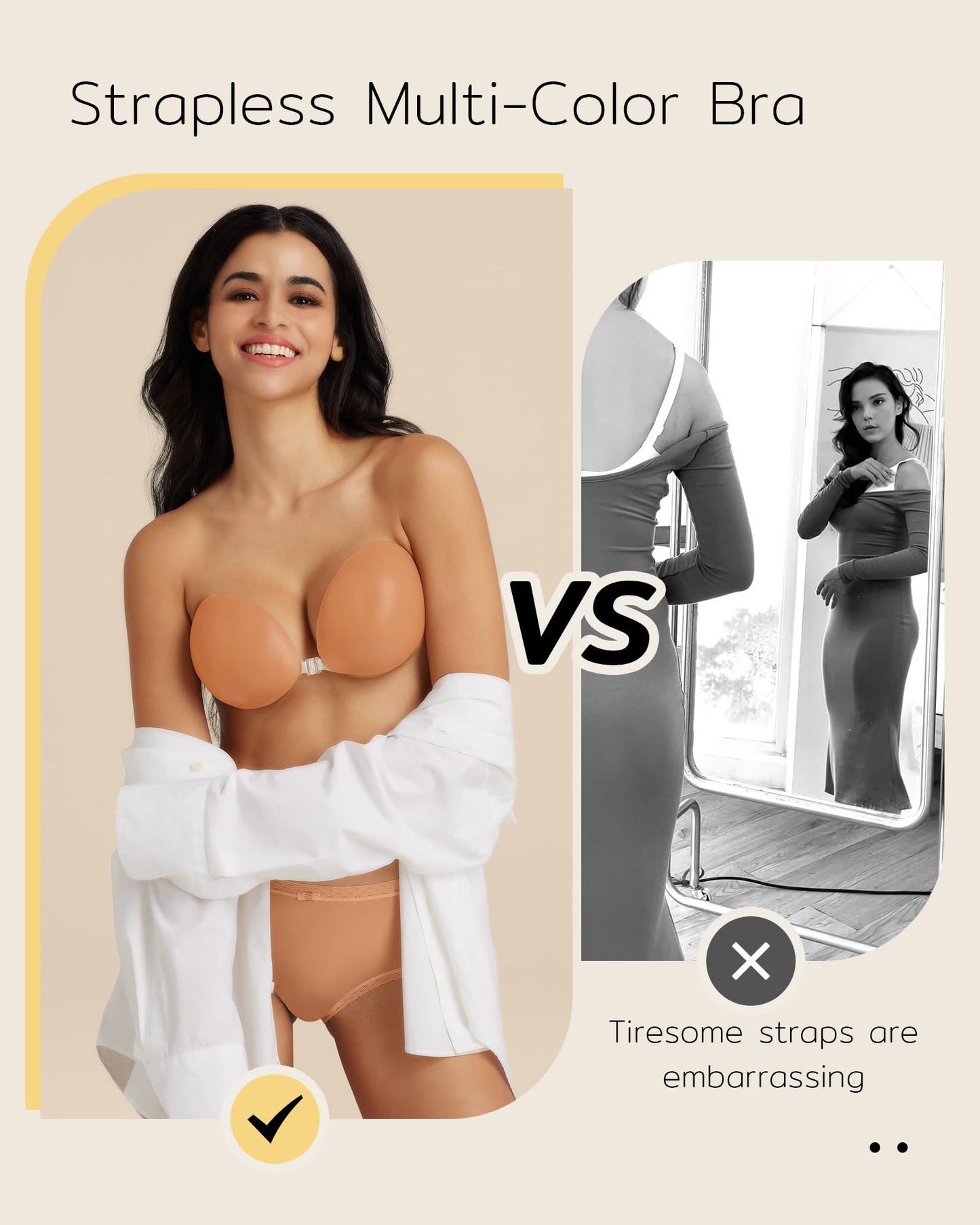 Niidor Strapless Sticky Bra Adhesive & Backless Silicone Invisible Bra for Low Cut Dresses