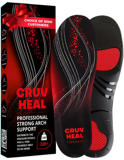 220+ lbs Plantar Fasciitis High Arch Support Insoles Men Women - Orthotic Shoe Inserts - Boot Work Shoe Insole (L, Black)