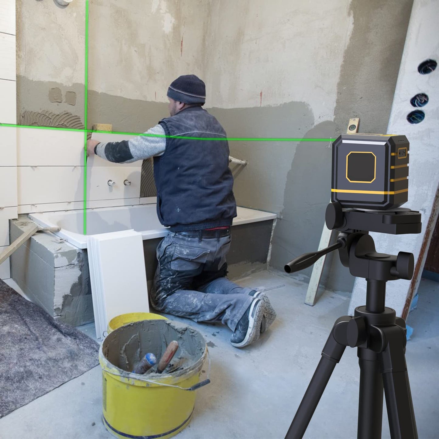 55-inch Lightweight Aluminum Laser Level Tripod with Bubble Level, Quick Release Plate with 1/4"-20 Screw Mount for Laser Level