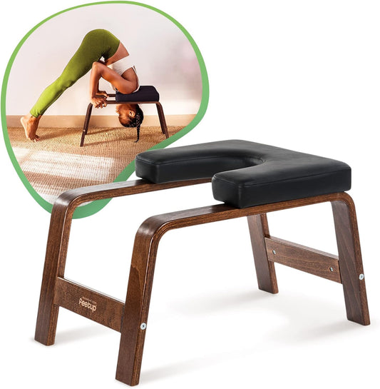FeetUp - The Original Yoga Headstand Bench, Vegan Handstand Trainer Bench and Stand, Strength Training Inversion Equipment for Relaxation & Strength, Includes App & Starter Kit, Chocolate, Black