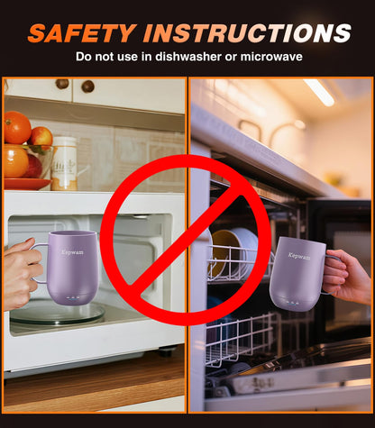 Kepwam Self Heating Coffee Mug T2, 16oz Smart Heated Coffee Mug, 150 Min Battery Life - Hot up to 149℉ Temperature Control Coffee Mug Warmer, Gifts for Dad Mom (No APP)