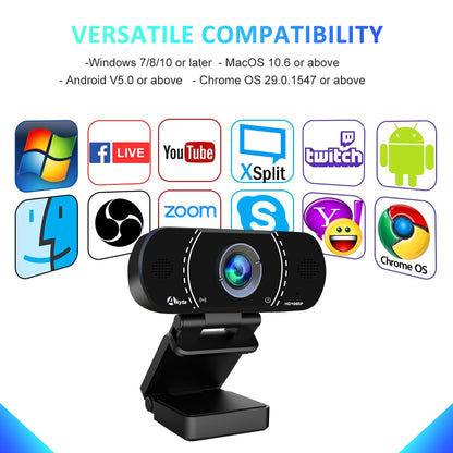 Akyta Webcam, 1080p Webcam for pc,with Noise-Canceling Microphone/Privacy Cover,Wide Angle 110°, Plug and Play USB Web Camera for Desktop Computer PC Laptop Mac Video Calling/Streaming/Zoom Conference