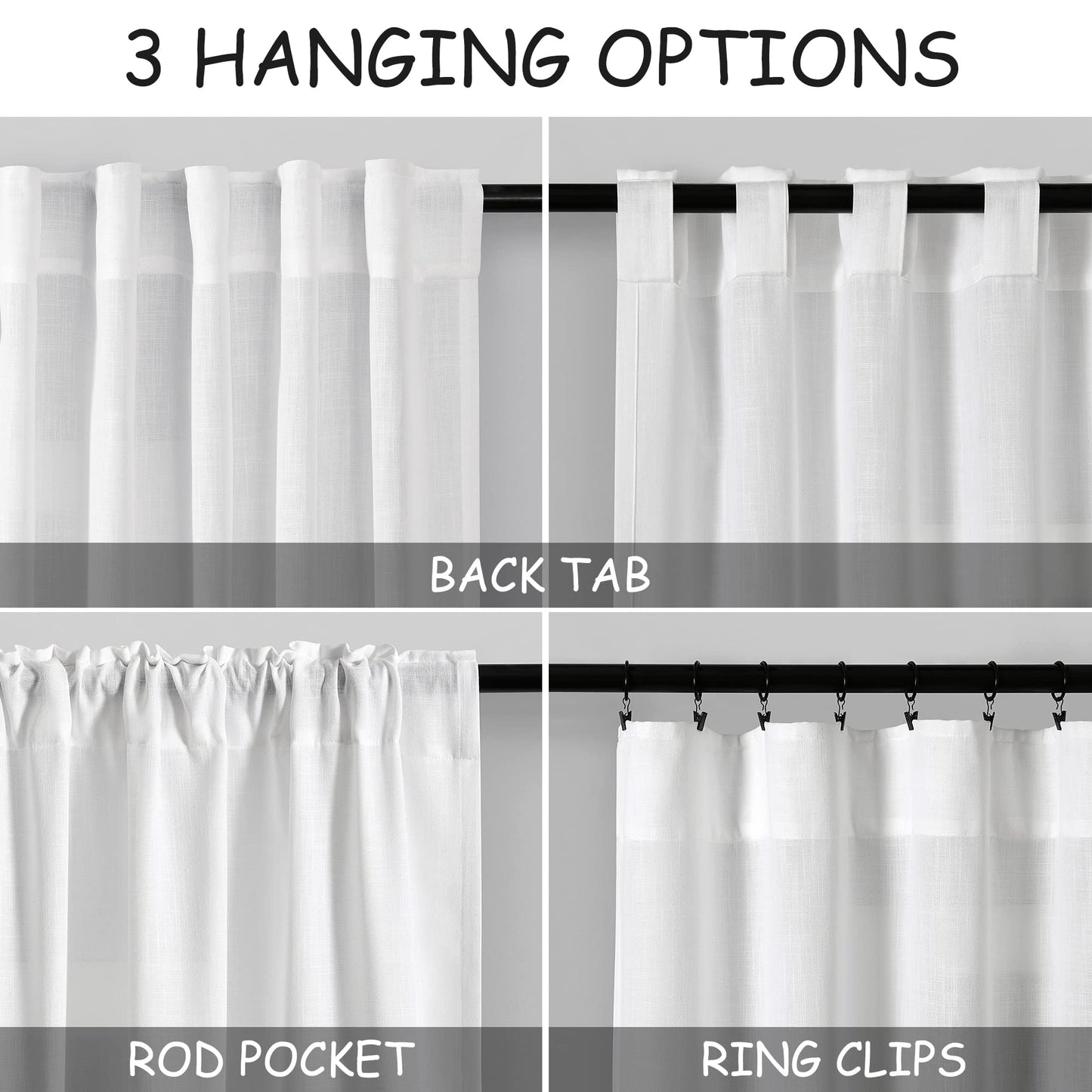 Nanspring White Small Linen Textured Curtains 24 Inch Length Light Filtering Semi Sheer Short Curtains Back Tab Rod Pocket Boho Kitchen Tier Window Curtain for Bathroom Basement Camper 26x24 Inches