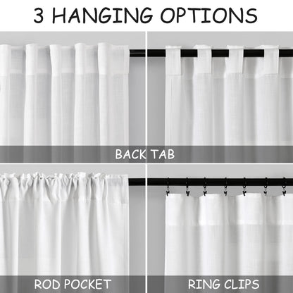 Nanspring White Small Linen Textured Curtains 24 Inch Length Light Filtering Semi Sheer Short Curtains Back Tab Rod Pocket Boho Kitchen Tier Window Curtain for Bathroom Basement Camper 26x24 Inches