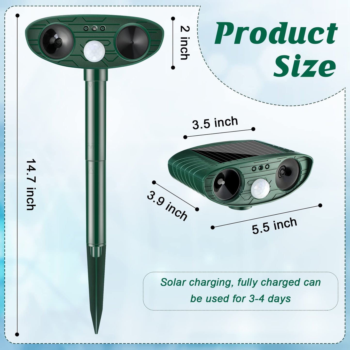 Kittmip Ultrasonic Animal Repellent Outdoor Solar Powered Repeller Cat Dog Deer Deterrent Waterproof Motion Sensor Deterrent for Yard Garden Rabbit Squirrels Fox Pest(Green,2 Pieces)