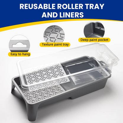 Mister Rui Foam Paint Roller, 4 inch Paint Roller 8 Pack, Small Paint Roller, High Density Foam Paint Roller Tray and Liner Set, Sponge Rollers for Painting and Staining