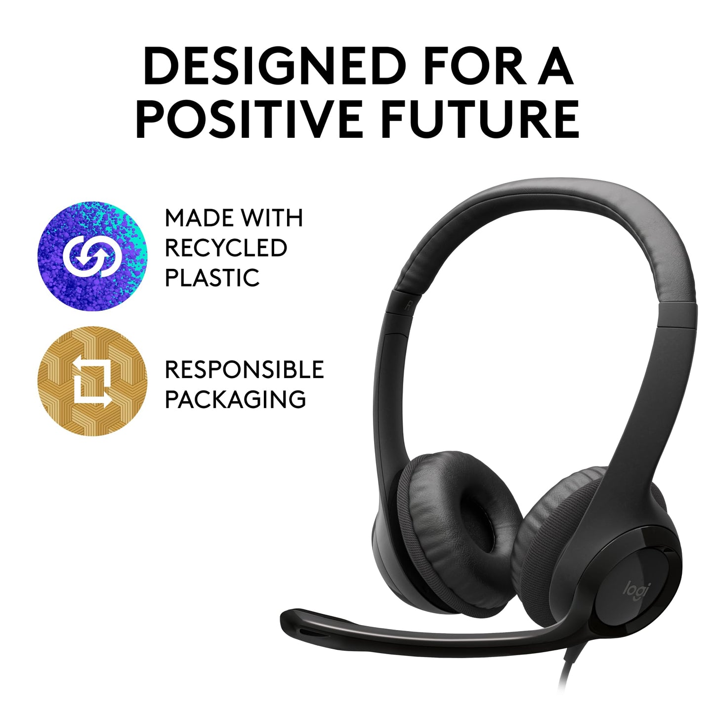 Logitech H390 Wired Headphones with Mic, USB Headset with Microphone for PC, Noise Cancelling Microphone for Video Meetings, Music, Gaming - Black