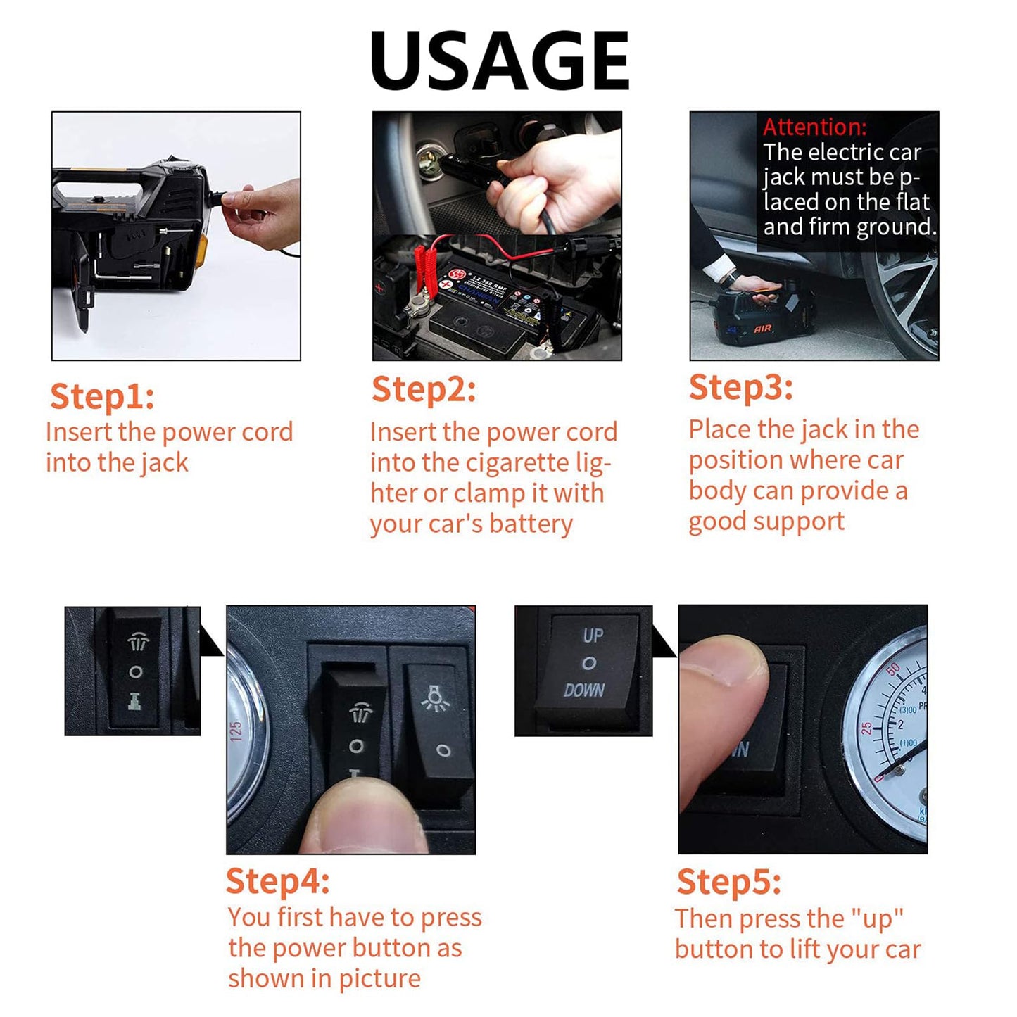 ROGTZ Electric Hydraulic Car Jack Kit 5 Ton 12V Portable Lift Range 17.7 Inch with Impact Wrench and Tire Inflator Pump for SUV Sedan Truck Car Repair Floor Jack for Vehicle Tire Change with LED Light