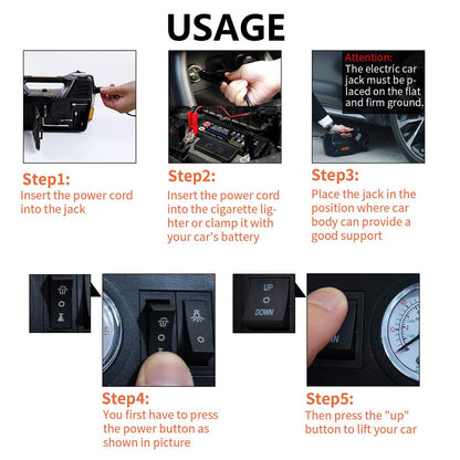 ROGTZ Electric Hydraulic Car Jack Kit 5 Ton 12V Portable Lift Range 17.7 Inch with Impact Wrench and Tire Inflator Pump for SUV Sedan Truck Car Repair Floor Jack for Vehicle Tire Change with LED Light