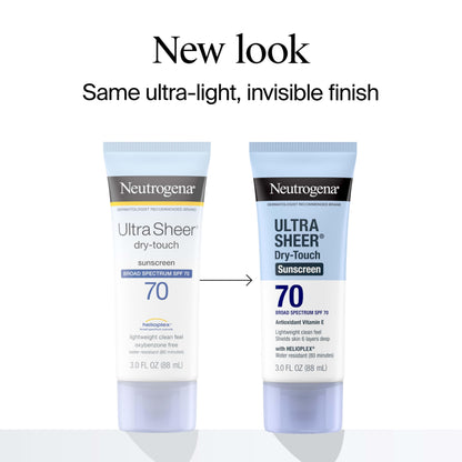 Neutrogena Ultra Sheer Dry-Touch Water Resistant and Non-Greasy Sunscreen Lotion with Broad Spectrum SPF 70, 3 Fl Oz (Pack of 1)