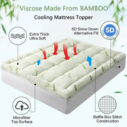 Premium Viscose Made from Bamboo Twin XL Size Mattress Topper for Back Pain, 1200 GSM Quilted Fitted Extra Thick Mattress Pad,Pillow Top Mattress Cover with Deep Pocket Up to 21 Inches（39 * 80inch）