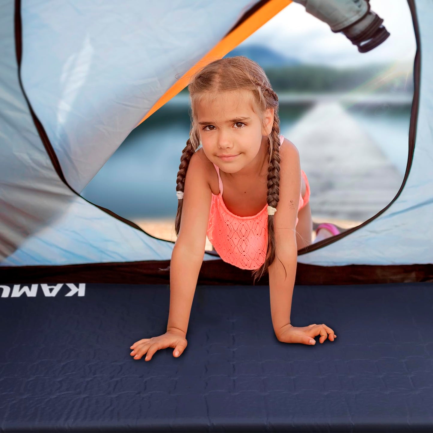 KAMUI Self Inflating Sleeping Pad - 2 Inch Thick Camping Pad Connectable with Multiple Mats for Tent and Family Camping (Blue)