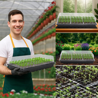 MIXC 5 Pack 1020 Seed Starter Trays with 3.6" Humidity Dome Plant Growing Tray Germination Seed Starting kit, Mini Greenhouse with Handle for Cloning Plant