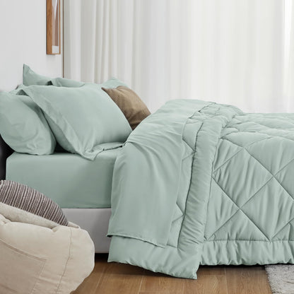 Love's cabin Twin Comforter Set Aqua, 5 Pieces Twin Bed in a Bag, All Season Bedding Sets with 1 Comforter, 1 Flat Sheet, 1 Fitted Sheet, 1 Pillowcase and 1 Pillow Sham