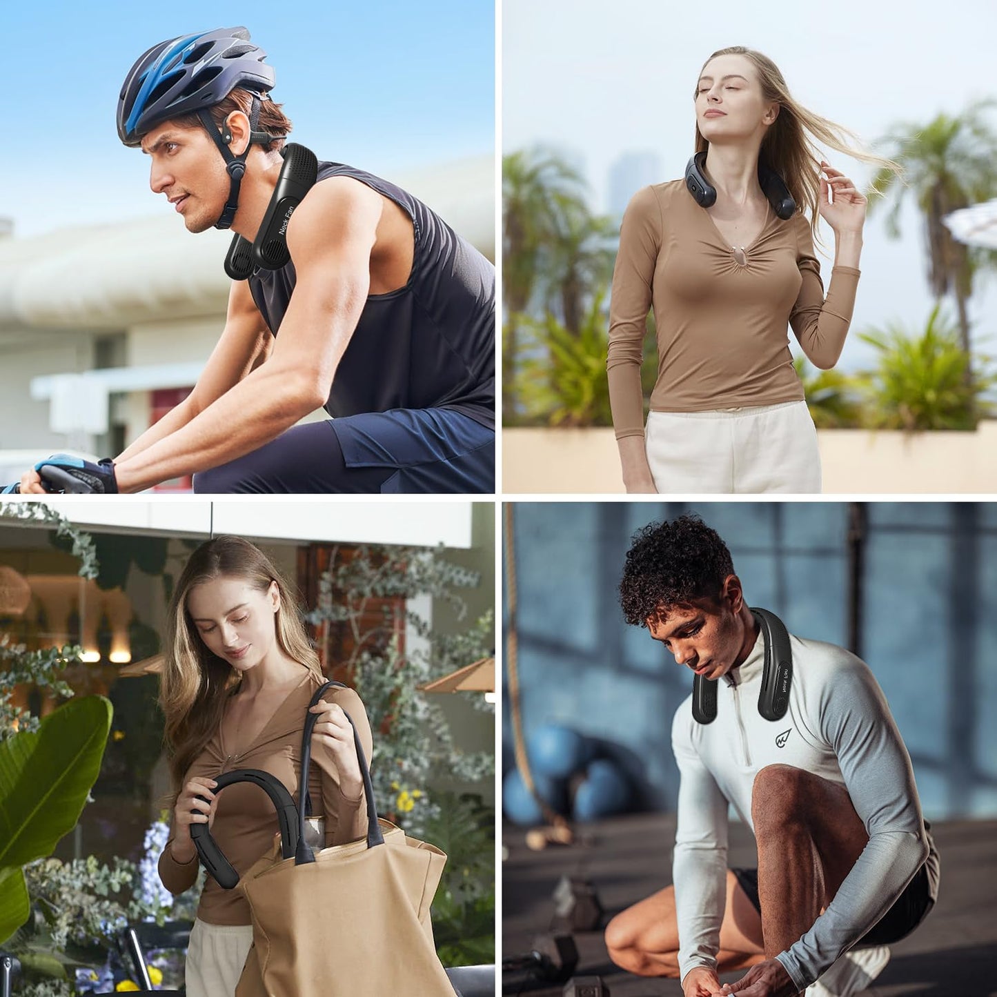 OLV Rechargeable 4 Turbo 6000mAh Portable Neck Fan - 360 Cooling Airflow, 3 Speeds, LED Battery Display, Foldable, Bladeless - Personal Fan for Work, Travel, Outdoor Activities - Black