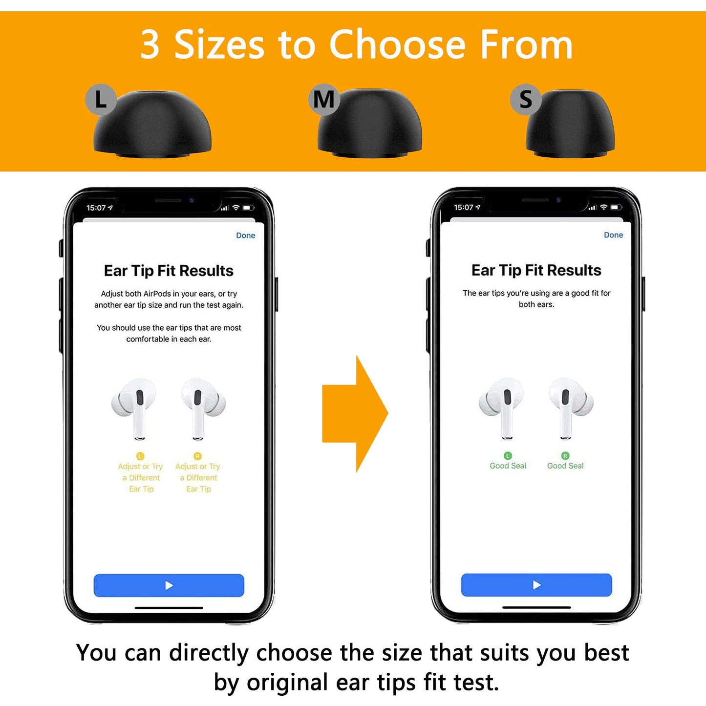 KASOTT Replacement Airpod Pro Ear Tip Premium Memory Foam Earbud Tips, Perfect Noise Reduction, Ultra-Comfort, Anti-Slip Eartips, Fit in The Charging Case (Sizes M, 3 Pairs), Black