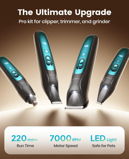 oneisall Quiet Dog Clippers for Grooming LED Light, Cordless Dog Grooming Kit 4 in 1, 2000mAh Pet Clippers Paw Trimmer Nail Grinder for Paw, Nail, Face, Ears, Legs, Body