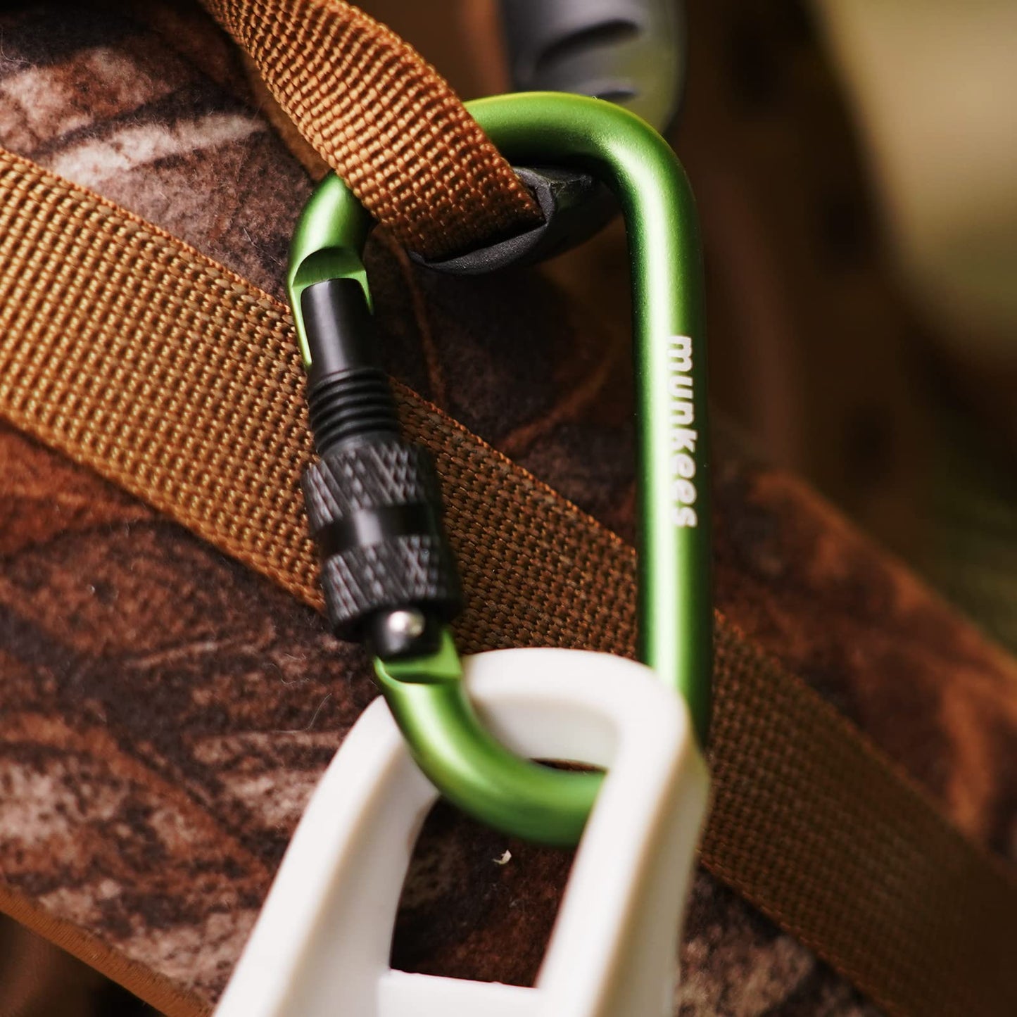 munkees Small Carabiner Clip Keychain 2 Pack, Mini Caribeener 2 inch to 3" for Keys Aluminum Alloy Biner Lightweights for Bottle Buckle, Backpack Hook (Small, Green with Lock)