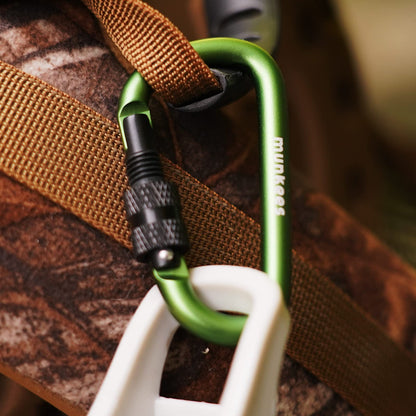 munkees Small Carabiner Clip Keychain 2 Pack, Mini Caribeener 2 inch to 3" for Keys Aluminum Alloy Biner Lightweights for Bottle Buckle, Backpack Hook (Small, Green with Lock)