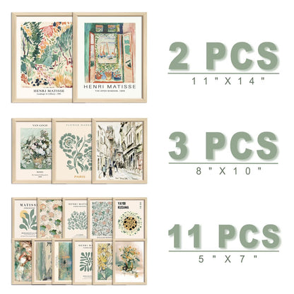 ANERZA 16 PCS Framed Sage Green Wall Art Decor, Matisse Wall Prints for Bedroom, Gallery Wall Frame Set, Abstract Posters for Living Room Aesthetic, Collage Kit Pictures, Boho Dorm Home Decor