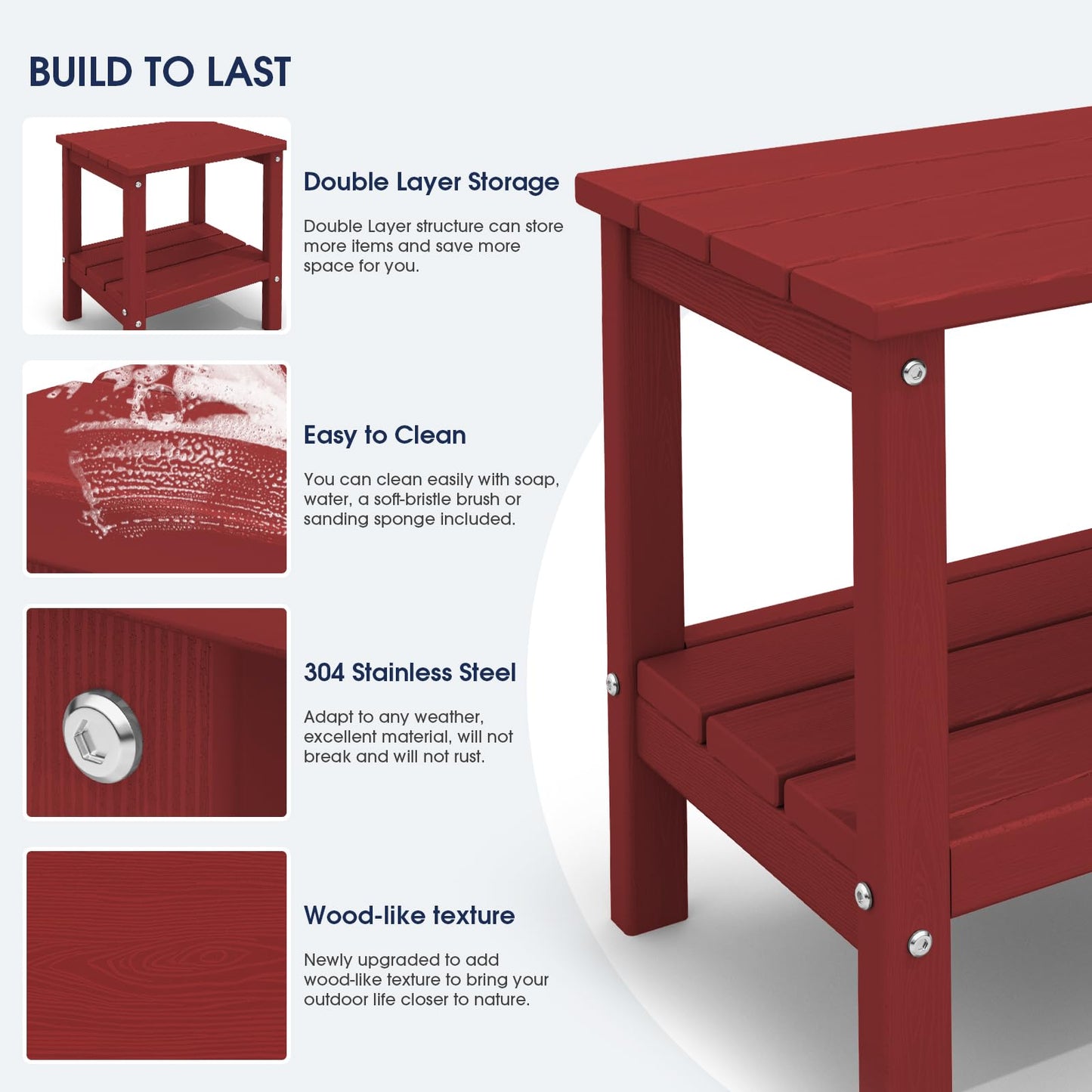 KINGYES Double Side Table, Adirondack End Table- Red