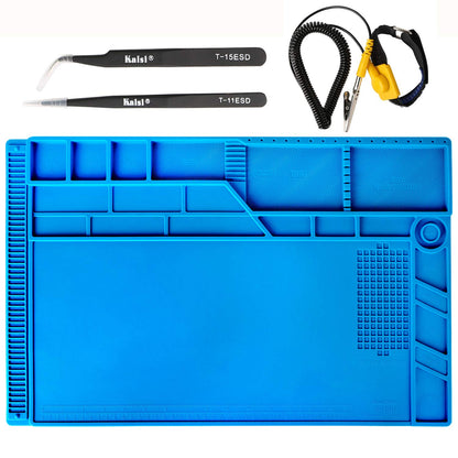 Kaisi S-180 Large Silicone Soldering Mat Magnetic Repair Work Mat, Heat Resistant Insulation Large Platform Station Pad for Soldering, Electronics, Computer Repair, Size 21.6 x 13.8 inch