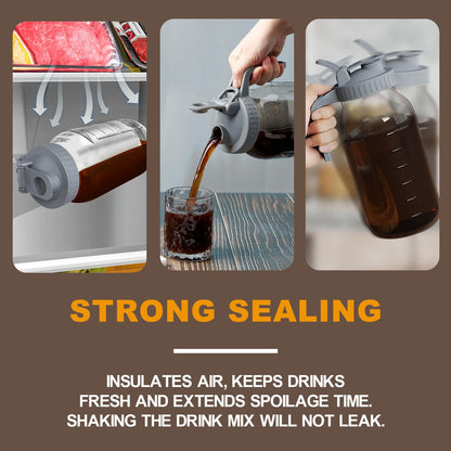 JunVpic Cold Brew Coffee Maker Jar - 64oz Thick Glass Multipurpose Mason Pitcher Spout Lid with Handle & Stainless Steel Filter for Iced Coffee, Lemonade, Ice Tea, Homemade Fruit Drinks Container