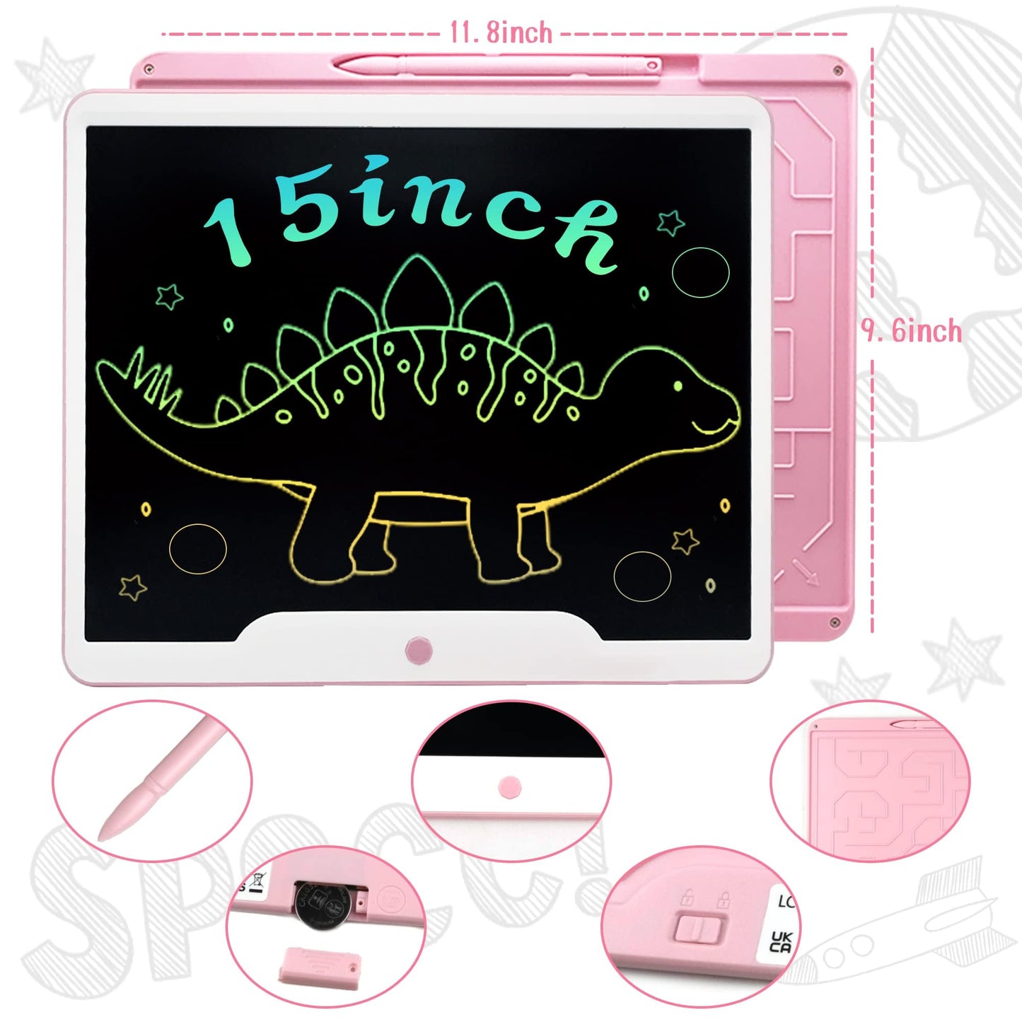 Richgv LCD Writing Tablet 15 Inch Electronic Graphics Tablets Doodle Pads Digital Ewriter, Portable Drawing Board for Kids and Adults at Home, School Office Business Handwriting Pad
