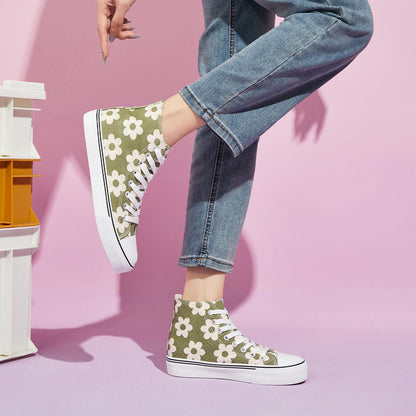 kufeiti Women's High Top Sneakers Canvas Shoes Lace up Green Sneakers Casual Walking Shoes (Olive, US8)