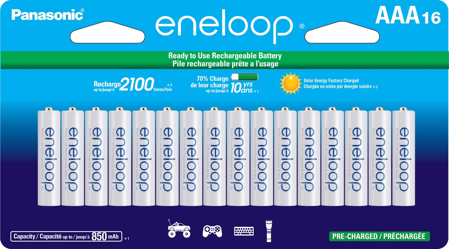 Panasonic BK-4MCCA16FA eneloop AAA 2100 Cycle Ni-MH Pre-Charged Rechargeable Batteries, 16 Pack