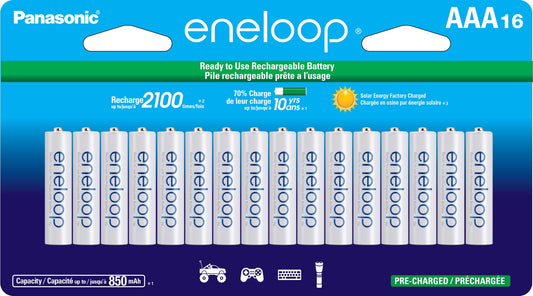 Panasonic BK-4MCCA16FA eneloop AAA 2100 Cycle Ni-MH Pre-Charged Rechargeable Batteries, 16 Pack
