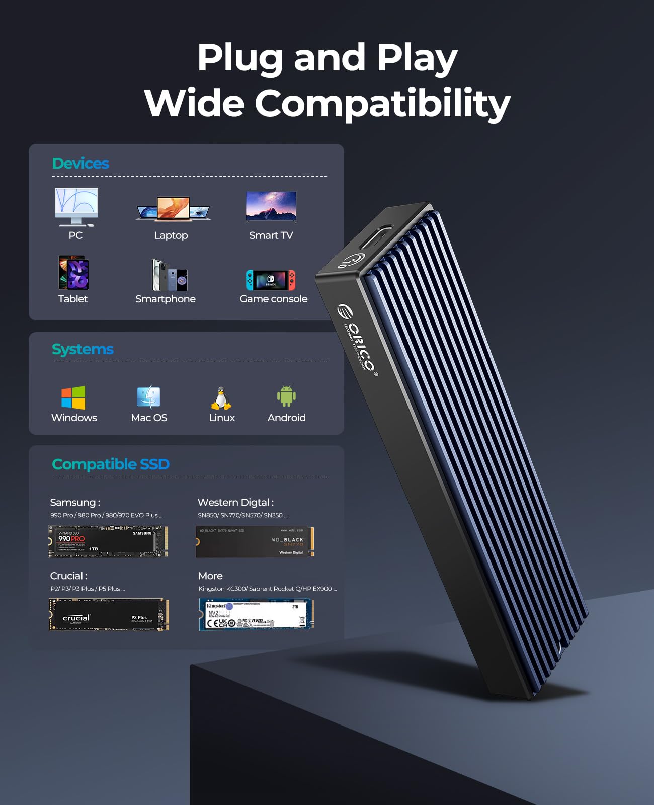 ORICO M.2 NVMe/SATA SSD Enclosure - USB 3.1 Gen 2 (10 Gbps) Support UASP for M.2 NVMe/SSD Size 2230/2242/2260/2280