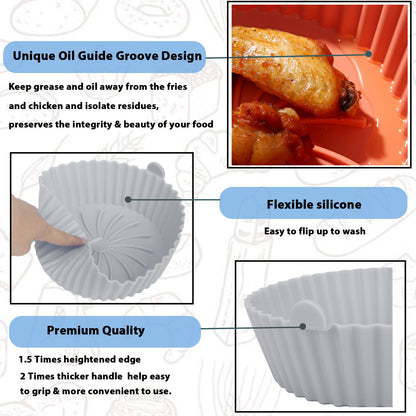 Loveuing Silicone Liners - Reusable Non-stick Pot Liner Compatible with COSORI Air Fryer Basket Accessories (Large - 6.3 Inch, Fit 3 to 4.5 Qt, Gray)