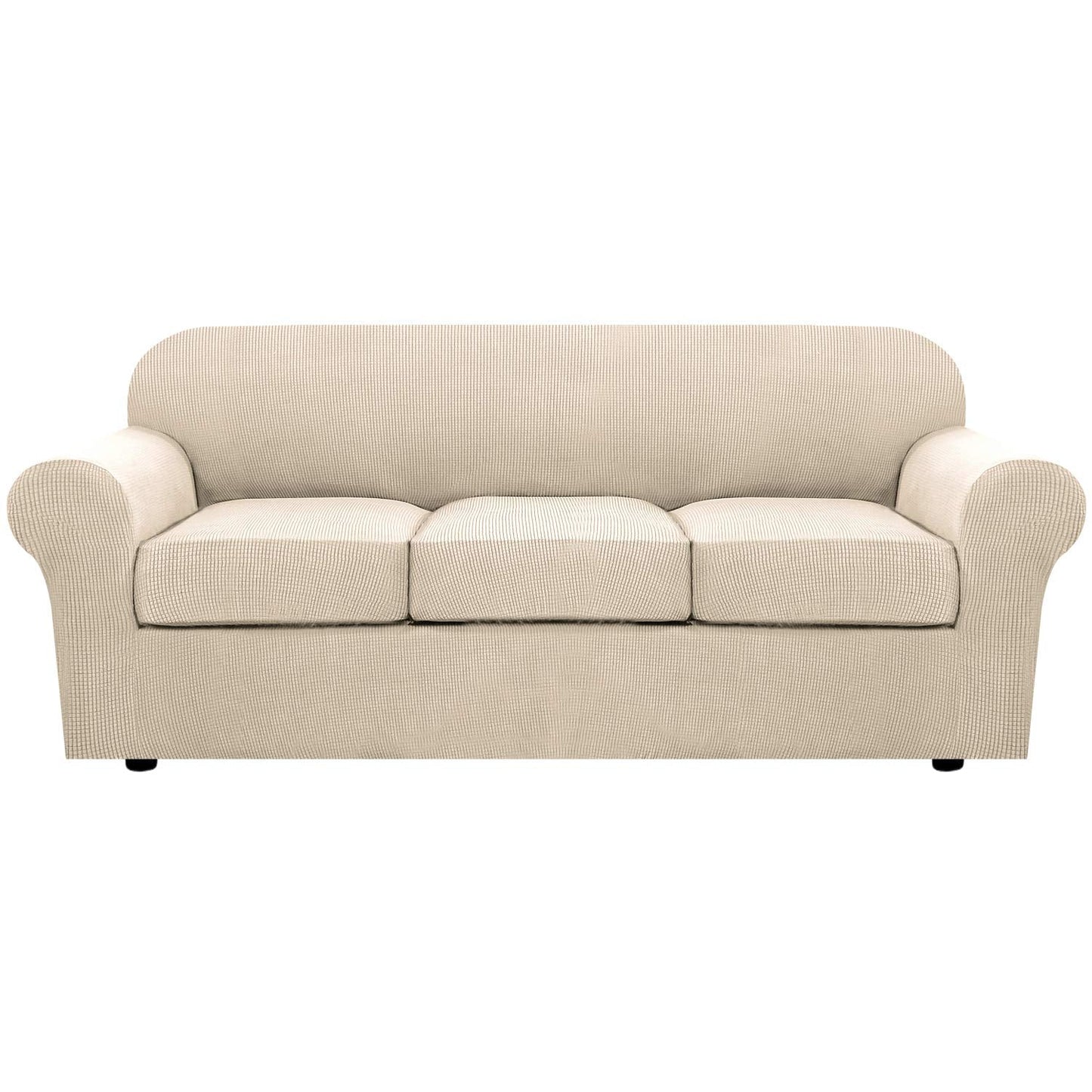 H.VERSAILTEX 4 Piece Stretch Couch Covers for 3 Cushion Couch Sofa Furniture Slipcovers Feature Upgraded Thicker Jacquard Fabric (Sofa, Natural)