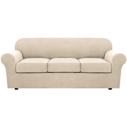 H.VERSAILTEX 4 Piece Stretch Couch Covers for 3 Cushion Couch Sofa Furniture Slipcovers Feature Upgraded Thicker Jacquard Fabric (Sofa, Natural)
