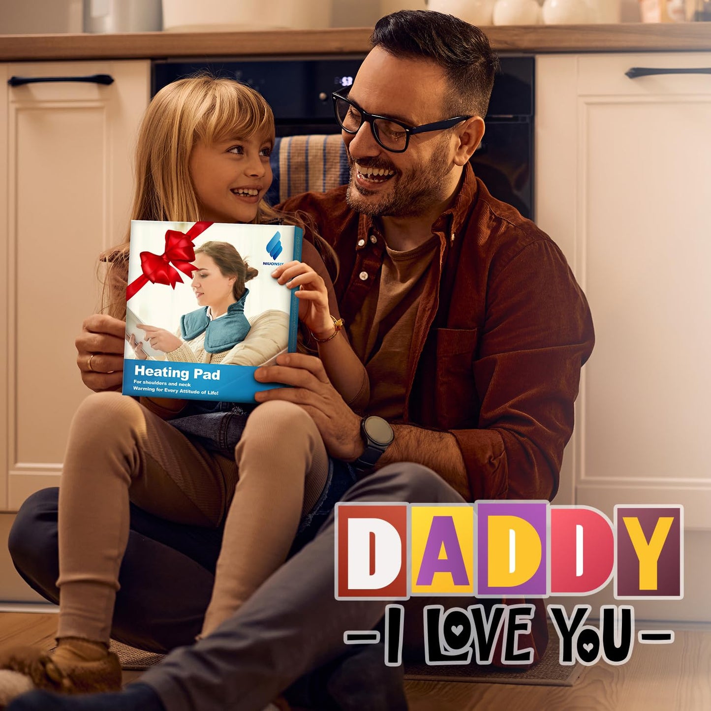 NIUONSIX Heating Pad for Neck and Shoulders and Back, Birthday Gifts for Women Mom Wife Men Dad, Weighted Electric Heated Wrap for Pain Relief and Daily Relax, 6 Heat Settings 4 Timers Auto Off, Blue