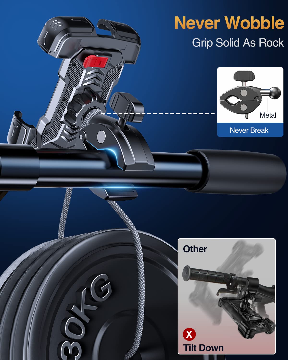 Bovemanx Motorcycle Phone Mount Holder, [150mph Wind Anti-Shake][7.2inch Big Phone Friendly] Bike Phone Holder, Motorcycle Handlebar Cell Phone Clamp, Compatible with iPhone 16 Pro Max, Black