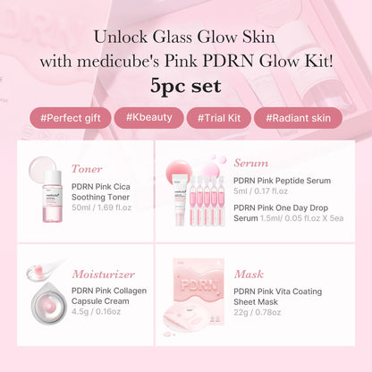 medicube Salmon DNA PDRN Trial Kit | Glass Glow Mini Skincare Set with Toner, Serum & Sheet Mask for Hydrating, Firming, Moisturizing |Gift & Travel Essentials for Women & Girls | Korean Skincare