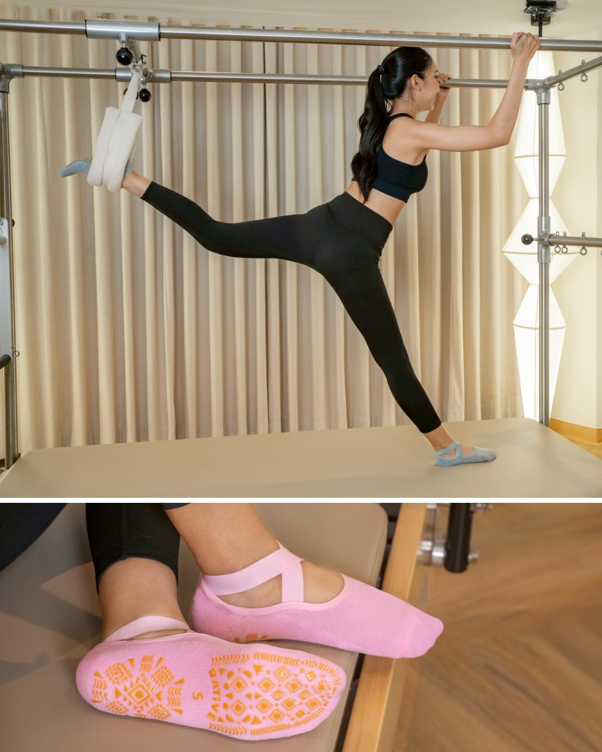 RATIVE X-Cross Anti Slip Non Skid Barre Yoga Pilates Hospital Socks with grips for Adults Men Women (Medium, 4-pairs/Solid Assorted)