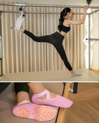 RATIVE X-Cross Anti Slip Non Skid Barre Yoga Pilates Hospital Socks with grips for Adults Men Women (Medium, 4-pairs/Solid Assorted)