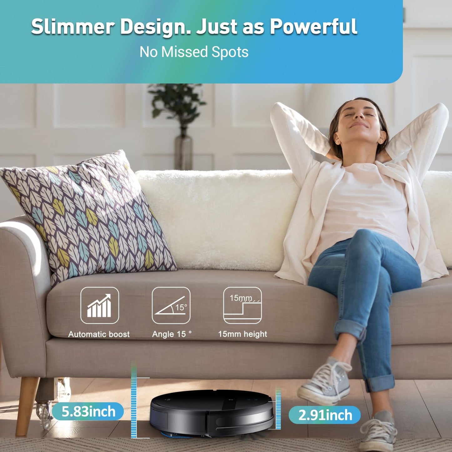 Kilgone Robot Vacuum and Mop Combo for Pet Hair & Large Homes – Smart App/Voice, 2300Pa Sucktion, 120Min Clean, Ultra-Thin 2.87" Design